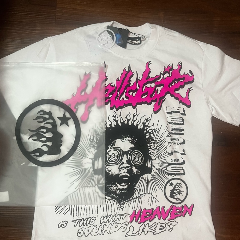 Hellstar shirt white and pink “ white sounds like heaven”.